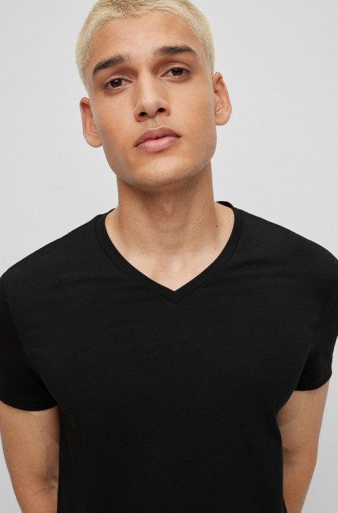 δύο πακέτα μπλουζάκια με λαιμόκοψη σε βαμβακερή φανέλα μαύρο Hugo Boss
