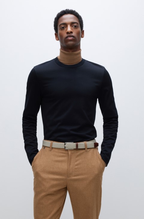 Hugo Boss μαύρο βαμβακερό μερσεριζέ μπλουζάκι Slim-fit με πλούσια δομή