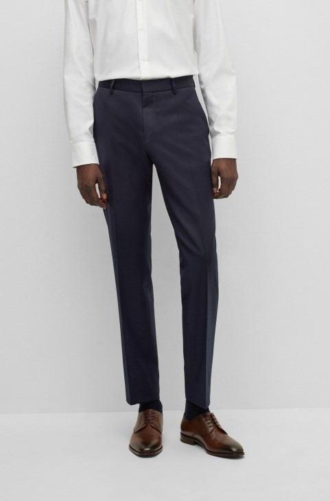 Σκούρο μπλε παντελόνι Hugo Boss Slim-fit σε παρθένο μάλλινο σερζ