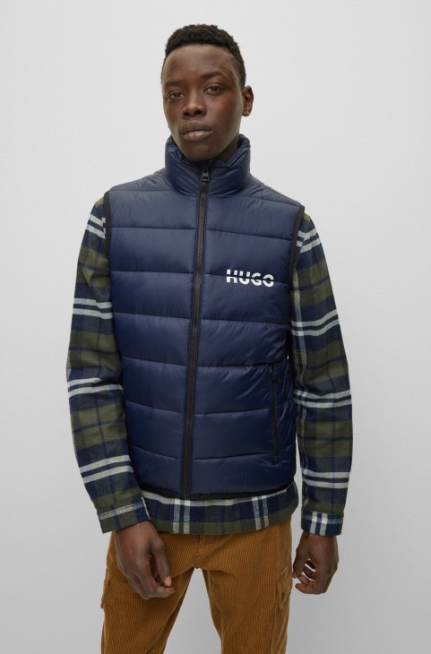 Gilet με επένδυση λεπτής εφαρμογής με σχιστό λογότυπο Hugo Boss σκούρο μπλε