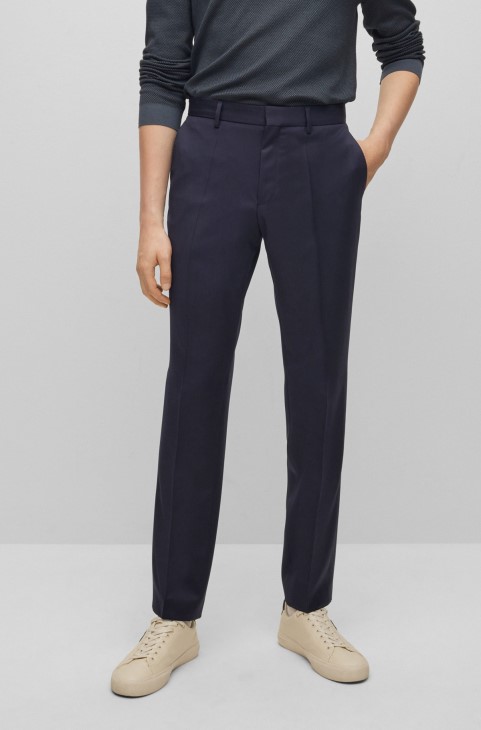 Παντελόνι Hugo Boss με κανονική εφαρμογή σε παρθένο μαλλί Serge σκούρο μπλε