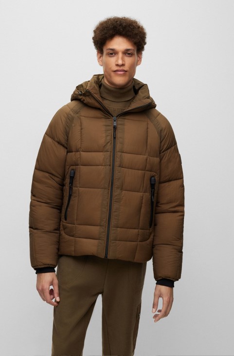 Khaki Hugo Boss αδιάβροχο μπουφάν σε κανονική εφαρμογή