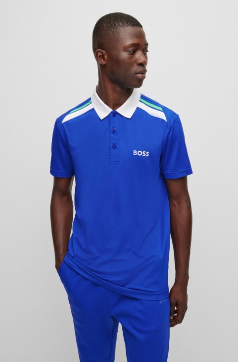 ενεργό στρετ μπλουζάκι πόλο με ριγέ στάμπα μπλε Hugo Boss