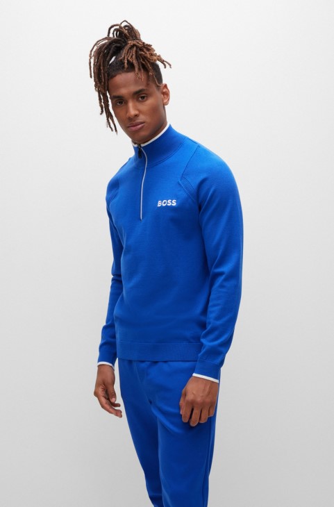 κανονικό πουλόβερ με φερμουάρ Hugo Boss με μπλε κεντημένα λογότυπα