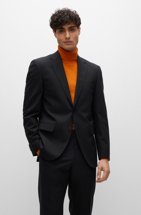 Μπουφάν Hugo Boss με κανονική εφαρμογή σε στρετ, παρθένο μάλλινο μαύρο