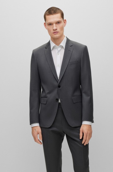 Slim-fit σακάκι από παρθένο μαλλί Serge σκούρο γκρι Hugo Boss