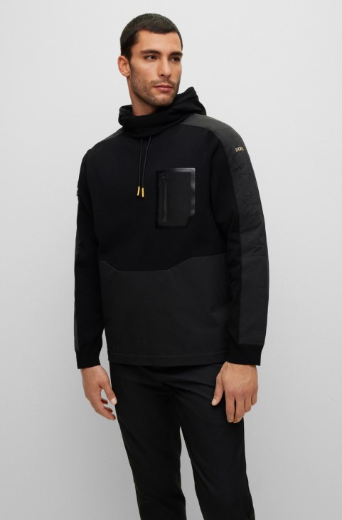 υβριδικό φούτερ με κουκούλα χαλαρής εφαρμογής σε σχέδιο Snood μαύρο Hugo Boss