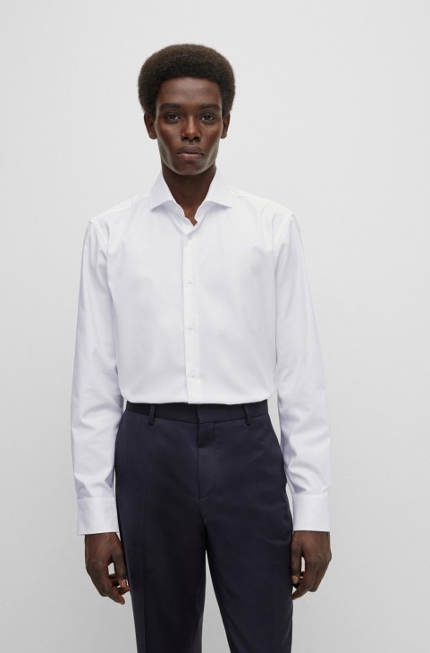 Πουκάμισο με κανονική εφαρμογή σε εύκολο σιδερένιο ελαστικό βαμβακερό Twill Hugo Boss λευκό