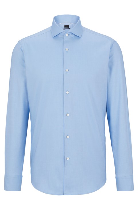 Ανοιχτό μπλε πουκάμισο Hugo Boss με κανονική εφαρμογή σε σιδερένιο ελαστικό και βαμβακερό Twill
