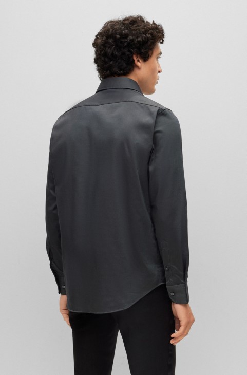 Πουκάμισο Hugo Boss με κανονική εφαρμογή σε σιδερένιο ελαστικό βαμβακερό Twill σκούρο γκρι