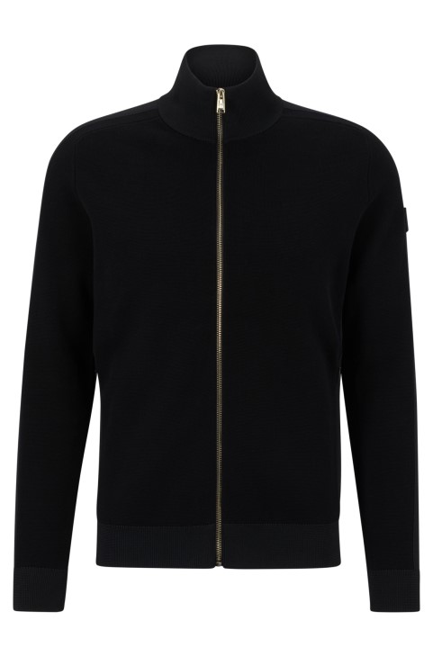 Πλεκτή ζακέτα με φερμουάρ με λογότυπο Patch Hugo Boss μαύρο