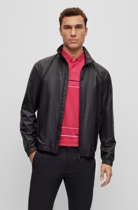 Μπουφάν με φερμουάρ σε αδιάβροχο ανακυκλωμένο ύφασμα Hugo Boss μαύρο