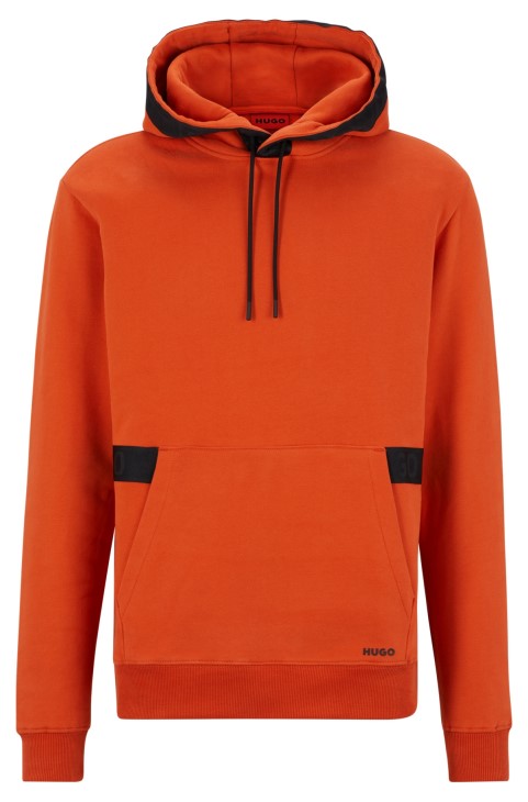 σκούρο πορτοκαλί Hugo Boss Hoodie από οργανικό βαμβάκι με στολίδια με λογότυπο
