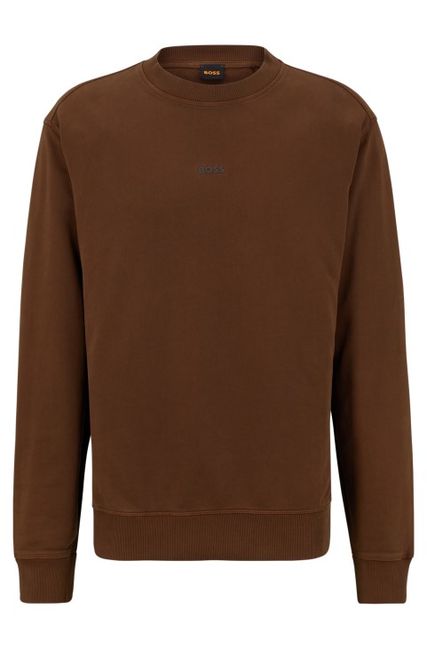 καφέ φούτερ Hugo Boss με λαιμόκοψη στο πλήρωμα σε French Terry με πολυεπίπεδο λογότυπο