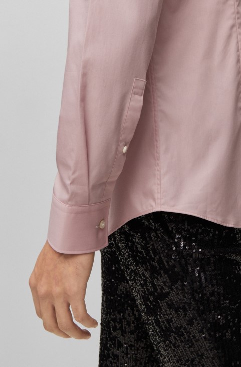 Slim-fit πουκάμισο από βαμβακερή ποπλίνα σιδερέματος ανοιχτό ροζ Hugo Boss
