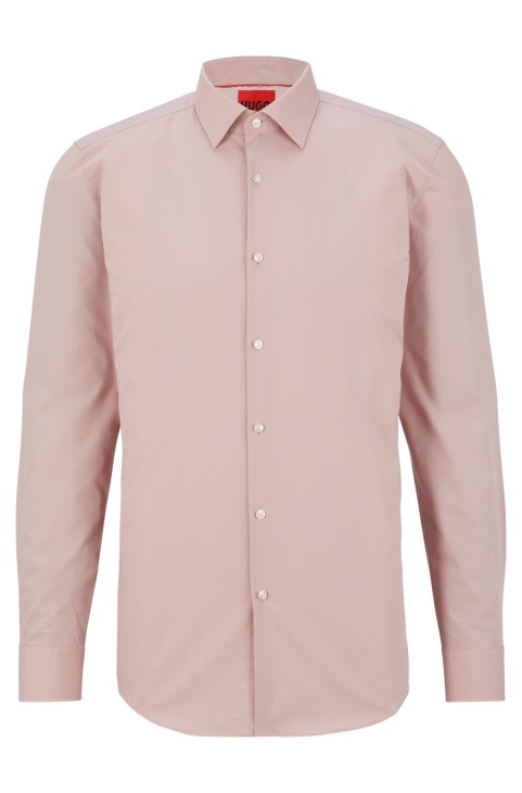Slim-fit πουκάμισο από βαμβακερή ποπλίνα σιδερέματος ανοιχτό ροζ Hugo Boss
