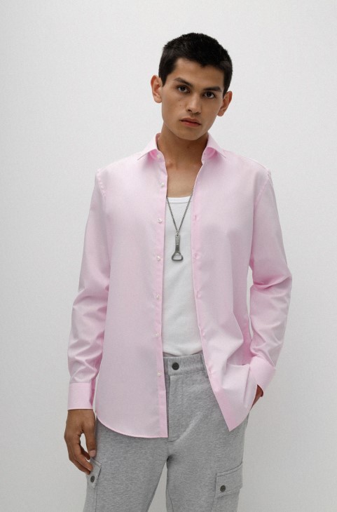 ανοιχτό ροζ πουκάμισο σε λεπτή εφαρμογή από βαμβακερή ποπλίνα Hugo Boss