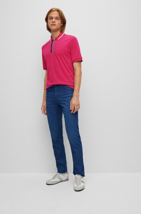 ροζ μπλουζάκι πόλο-βαμβακερό με λαστιχένιο λογότυπο Hugo Boss
