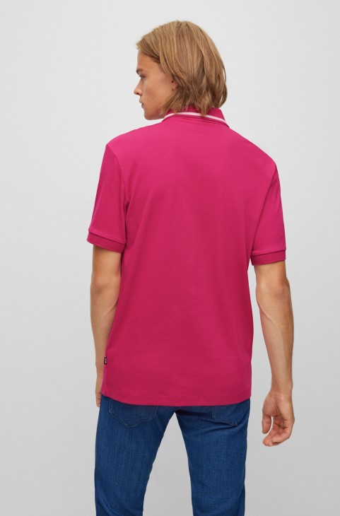 ροζ μπλουζάκι πόλο-βαμβακερό με λαστιχένιο λογότυπο Hugo Boss
