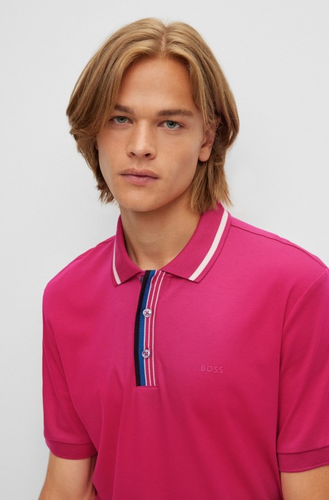 ροζ μπλουζάκι πόλο-βαμβακερό με λαστιχένιο λογότυπο Hugo Boss
