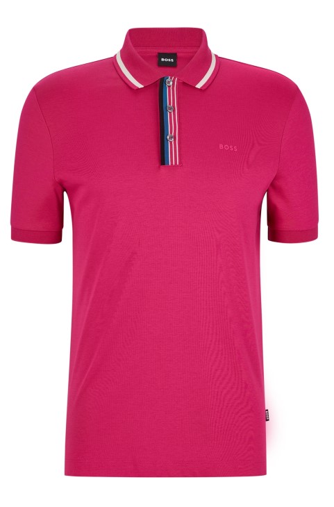 ροζ μπλουζάκι πόλο-βαμβακερό με λαστιχένιο λογότυπο Hugo Boss
