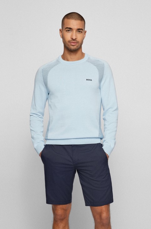 πουλόβερ από οργανικό βαμβάκι με δίχρωμες ρίγες Hugo Boss γαλάζιο