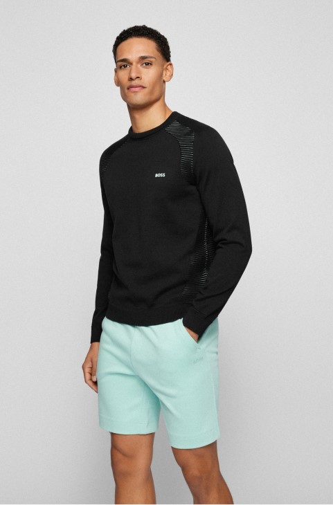 μαύρο πουλόβερ από οργανικό βαμβάκι με δίχρωμες ρίγες Hugo Boss