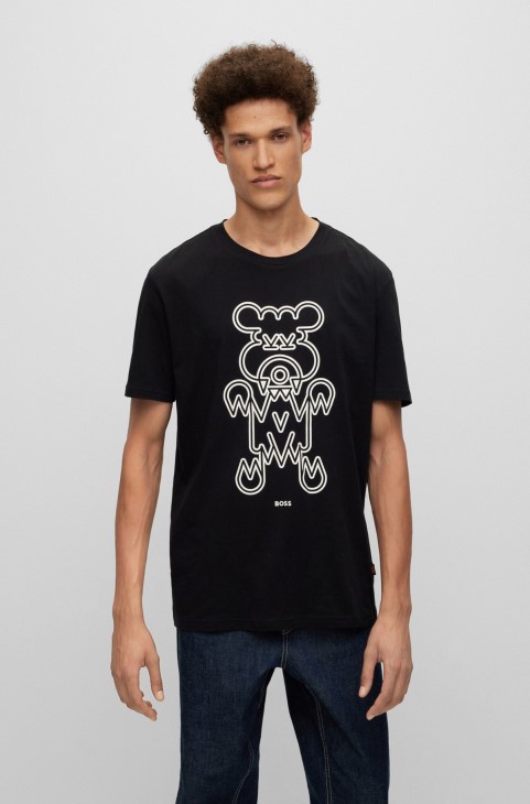 κανονική μπλούζα από βαμβακερό ζέρσεϊ Hugo Boss με μαύρο γραφικό ζώων
