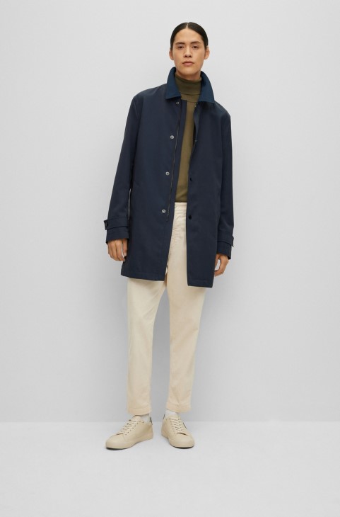 Σκούρο μπλε Hugo Boss αδιάβροχο μπουφάν κανονικής εφαρμογής από ανακυκλωμένο υλικό
