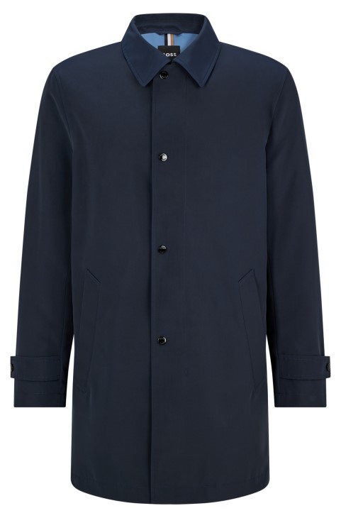 Σκούρο μπλε Hugo Boss αδιάβροχο μπουφάν κανονικής εφαρμογής από ανακυκλωμένο υλικό
