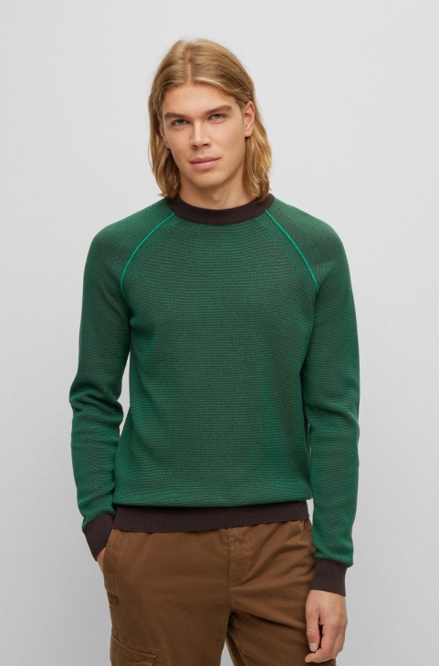 Πουλόβερ κανονικής εφαρμογής Hugo Boss σε μείγμα πράσινου από οργανικό βαμβάκι