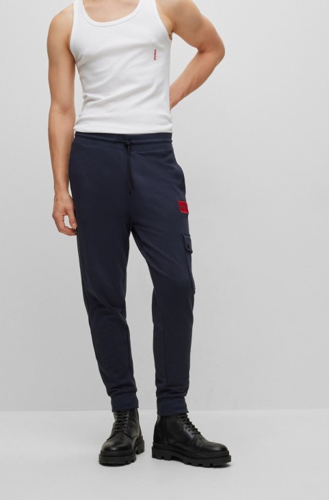 Hugo Boss χαλαρή εφαρμογή από βαμβακερή φόρμα φόρμας με τσέπη Cargo σκούρο μπλε