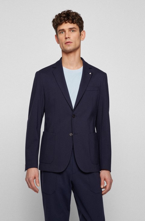 Σκούρο μπλε Slim-fit μπουφάν σε ελαστικό ύφασμα Interlock Hugo Boss