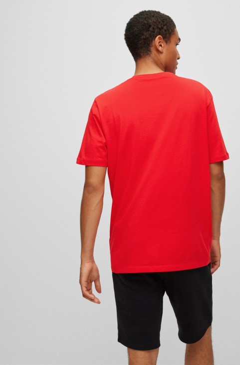 κόκκινο βαμβακερό μπλουζάκι με κανονική εφαρμογή με λογότυπο Hugo Boss
