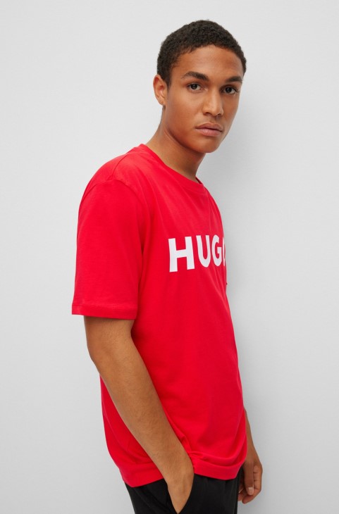 κόκκινο βαμβακερό μπλουζάκι με κανονική εφαρμογή με λογότυπο Hugo Boss
