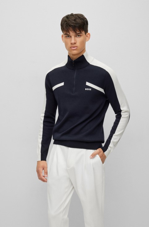 Πουλόβερ κανονικής εφαρμογής με φερμουάρ με ταινία λογότυπου σκούρο μπλε Hugo Boss