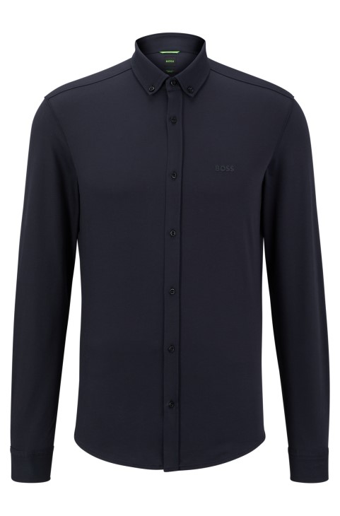 σκούρο μπλε πουκάμισο Hugo Boss με κανονική εφαρμογή σε μπλουζάκι από βαμβακερό μείγμα που απομακρύνει την υγρασία