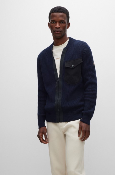 μπλε σκούρο μπουφάν με φερμουάρ κανονικής εφαρμογής από ανάμεικτα υλικά Hugo Boss