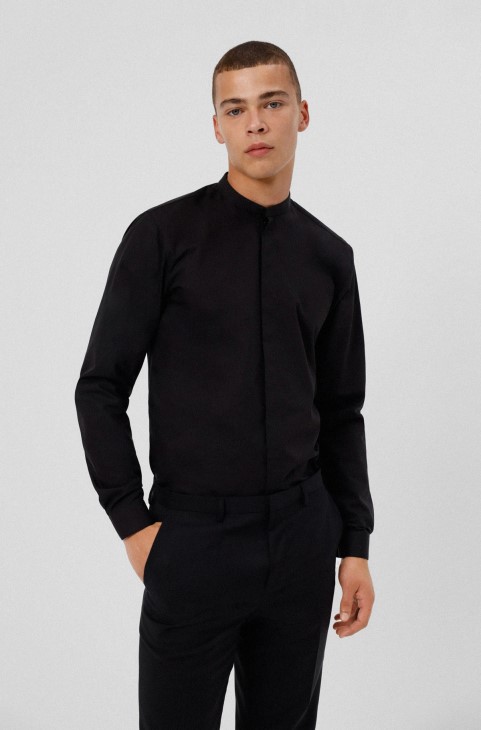 Πουκάμισο Hugo Boss Easy-σιδερένιο εξαιρετικά λεπτό σε βαμβακερή ποπλίνα μαύρο