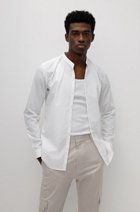 Πουκάμισο εύκολο σιδερένιο, εξαιρετικά λεπτό, σε βαμβακερή ποπλίνα λευκό Hugo Boss