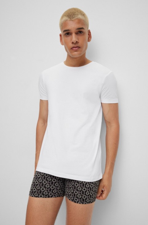 λευκά μπλουζάκια Hugo Boss με δύο συσκευασίες με λαιμόκοψη σε ελαστική βαμβακερή φανέλα