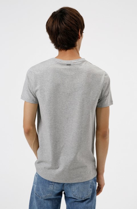 Hugo Boss ανοιχτό γκρι μπλουζάκια με λαιμόκοψη δύο πακέτα σε ελαστική βαμβακερή φανέλα
