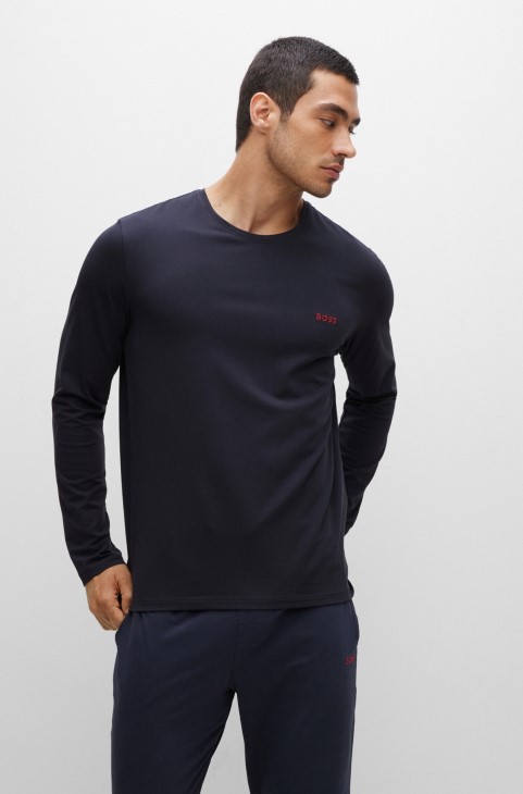 Μπλουζάκι σαλονιού από βαμβακερό ελαστικό με κεντημένο λογότυπο Hugo Boss σκούρο μπλε