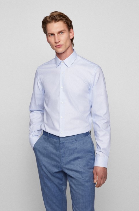 Πουκάμισο Hugo Boss σιέλ σε λεπτή εφαρμογή από φρέσκο ​​ενεργό βαμβάκι