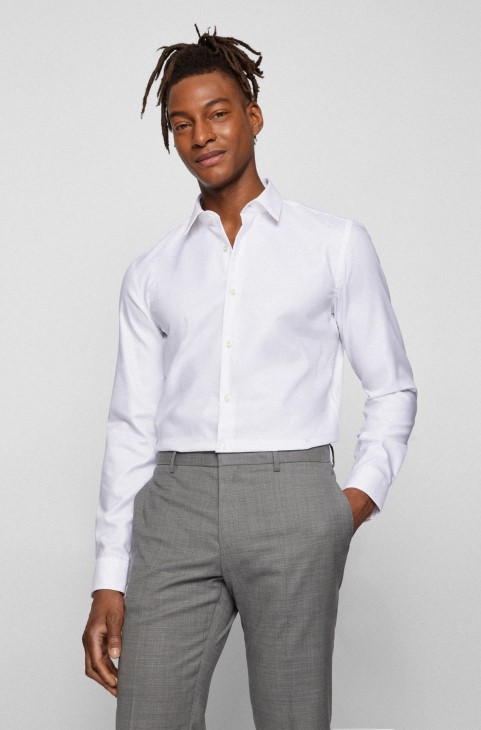 Slim-fit πουκάμισο Hugo Boss σε φρέσκο ​​ενεργό βαμβακερό λευκό