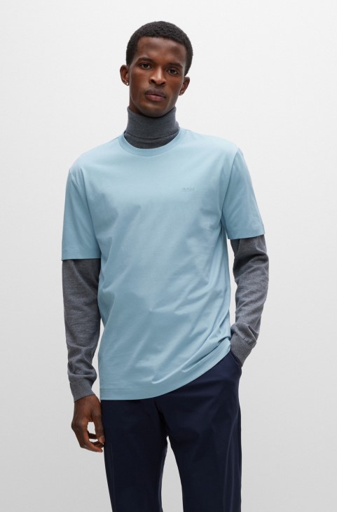 T-shirt με λογότυπο με κανονική εφαρμογή σε βαμβακερή φανέλα γαλάζιο Hugo Boss