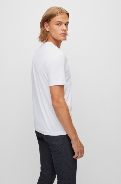 T-shirt με λογότυπο σε κανονική εφαρμογή σε βαμβακερό Jersey Hugo Boss λευκό
