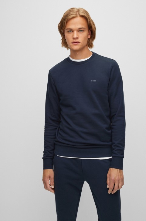 Φούτερ Hugo Boss σκούρο μπλε από οργανικό βαμβάκι με λογότυπο από καουτσούκ