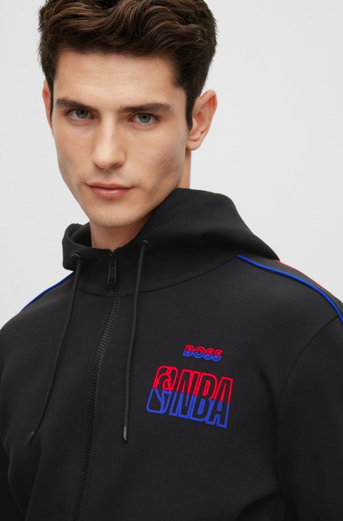 Boss & Nba φούτερ με φερμουάρ από βαμβακερό μείγμα
