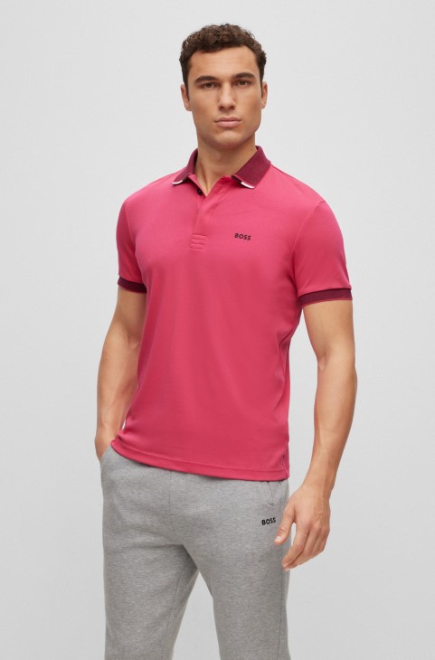ροζ μπλουζάκι πόλο-βαμβακερό με δομημένο γιακά και λογότυπο Hugo Boss